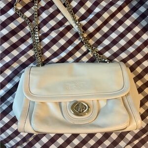 Coach Cream Leather Shoulder Bag with Silver Hardware